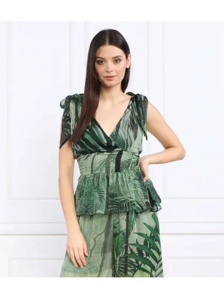 GUESS Bluză cu adaos de mătase verde