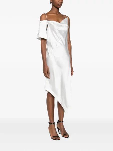 Rochie midi Iro din satin asimetrică alb