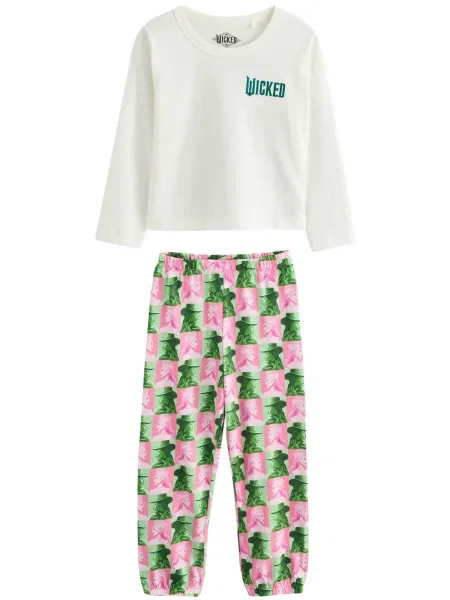 Next Pijamale Wicked verde închis / roz pal / roz deschis alb