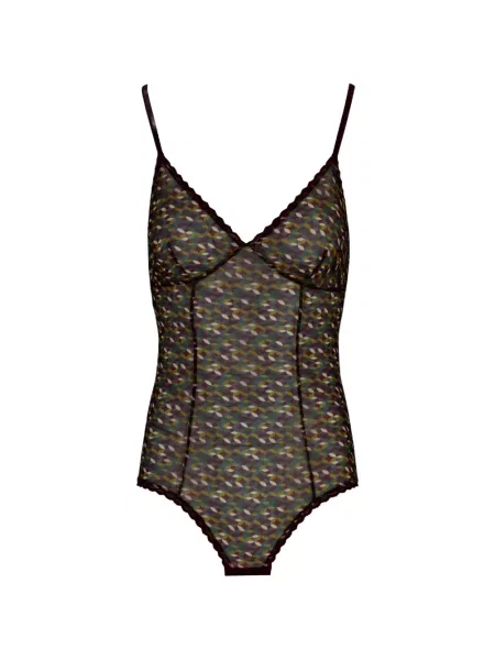 Body Laura Urbinati cu imagine din tul cu imprimeu geometric violet