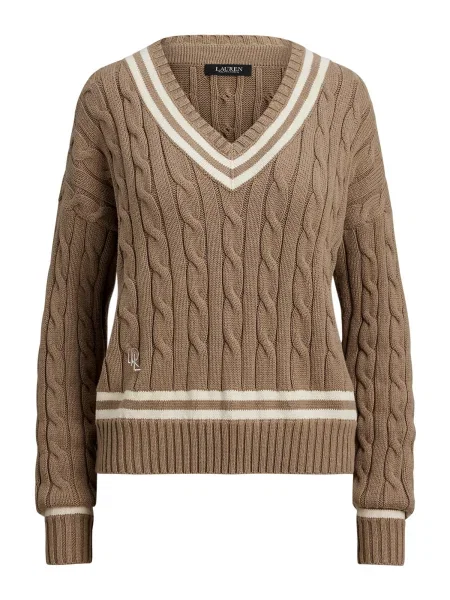 Pulover Lauren Ralph Lauren lung cu mâneci lungi bej