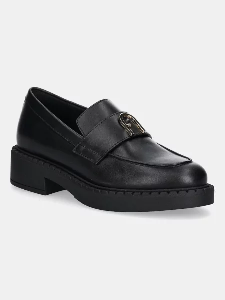 Furla mocasini de piele New Legacy Loafer cu platforma negru