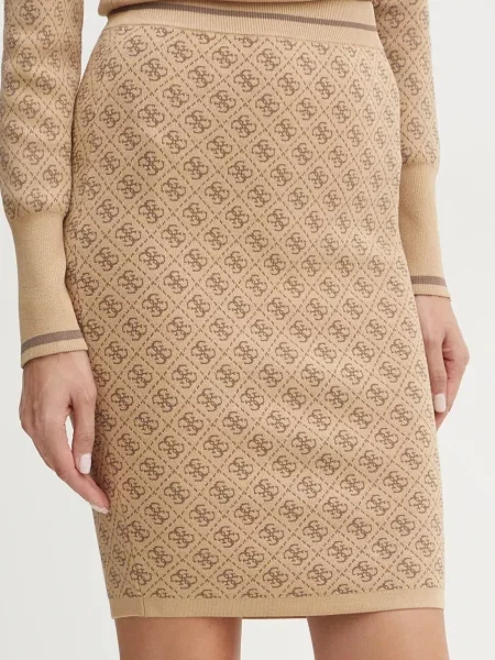 Spódnica o długości do kolan z prążkowanymi wykończeniami model ‘LISE’ beżowa