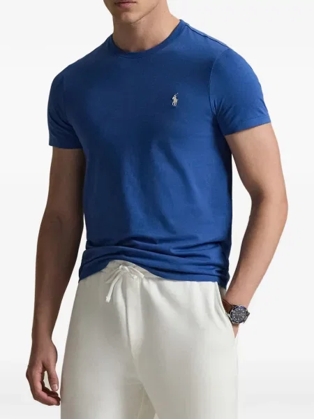 Pruhované stahovací šňůrka tričko Polo Ralph Lauren s autogramem modré