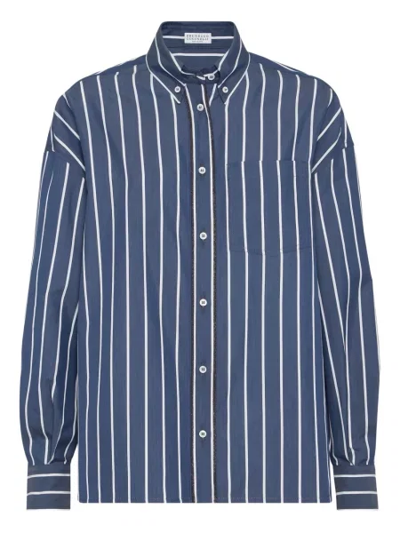 Cămașă Brunello Cucinelli cu dungi din poplin albastru