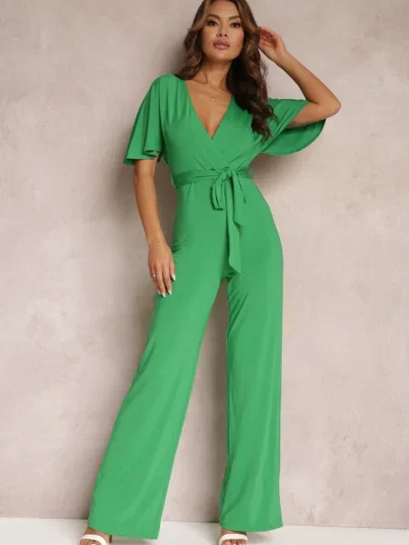 Salopeta Lungă cu Legare și Decolteu Adânc Tip Portofel Sumya verde