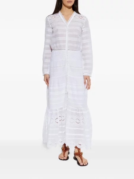 Rochie maxi Marant Etoile cu decolteu în V cu mâneci lungi lungă alb
