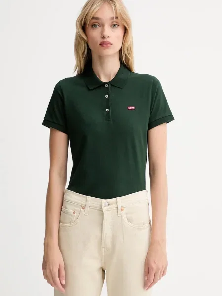 Тениска с яка Levi's дамска зелено