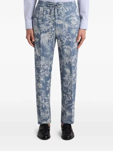 Pantaloni Etro cu model floral din jacard albastru