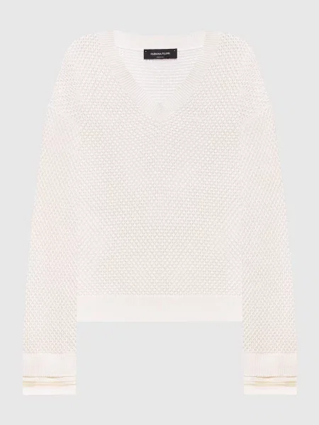 Ажурний пуловер кольору айворі з ланцюжком моніль Fabiana Filippi бежевий