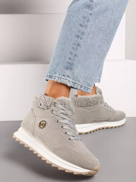 Sneakersy na Platformie z Barankiem i i Błyszczącą Aplikacją Irithnae szare