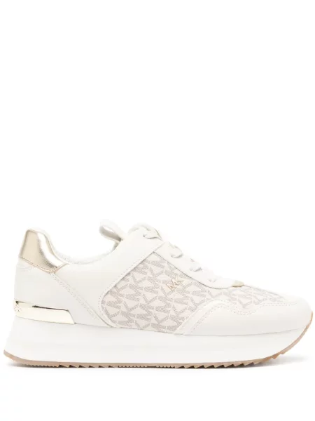 Sneakerși Michael Kors cu platformă din jacard auriu