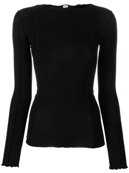 Długi top Baserange prążkowany czarny