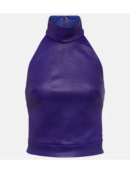 Top Stouls din piele cu gât halter negru