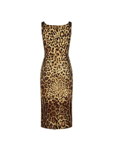 Sukienka midi Dolce And Gabbana w panterkę brązowa
