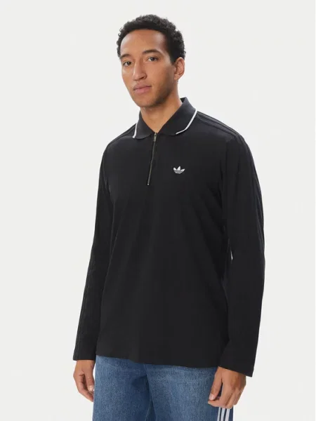 Adidas Polo majica 3 Stripes Engineered Rib Long Sleeve Polo črna