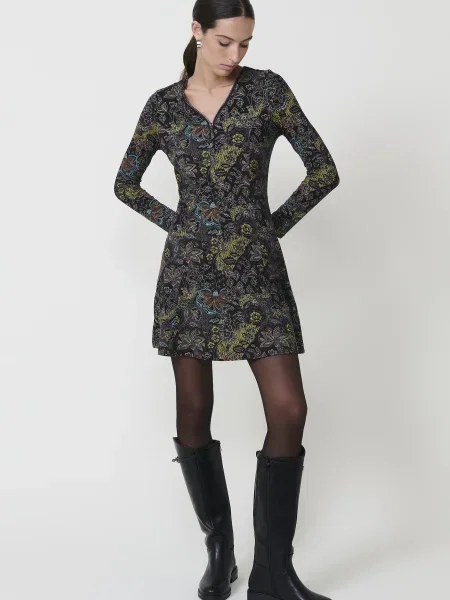 KOROSHI Rochie albastru deschis / maro ruginiu / galben negru