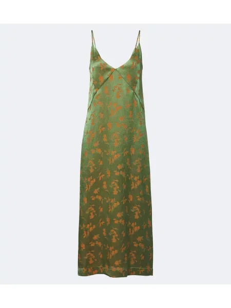 Rochie Dries Van Noten din satin cu model floral verde