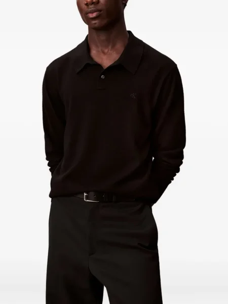 Tricou polo Calvin Klein de lână negru