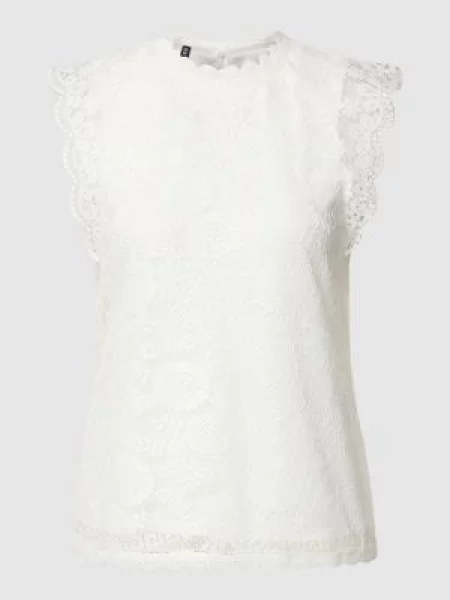 Bluzka z obszyciem koronką model ‘COLLINE’ Pieces biała