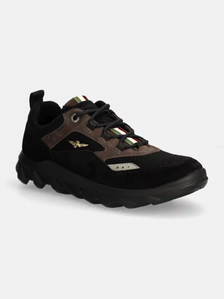 Sneakersy Aeronautica Militare zamszowe z siateczki trekkingowe czarne
