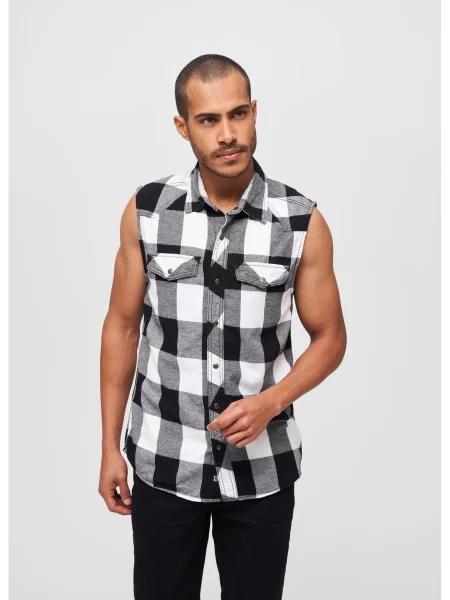 Карирана риза Brandit без ръкави бяло