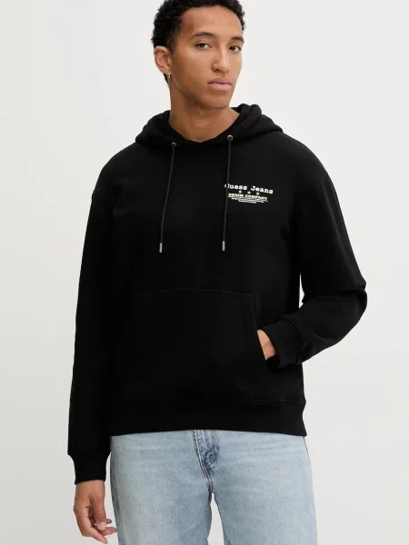 Pulover Guess Jeans s kapuco črna