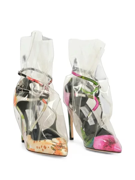 Pantofi cu toc Off-white cu model floral cu imagine alb