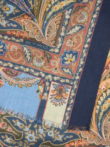 Fular Etro cu imagine cu model paisley albastru