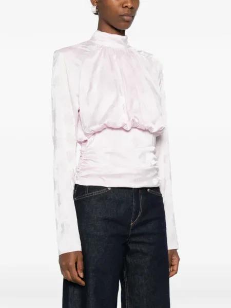 Bluză Rotate Birger Christensen cu model floral din jacard lungă roz