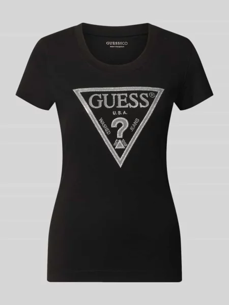 Guess T-Shirt SS CN SHINY TRIANGLE Shirt Fit czarny
