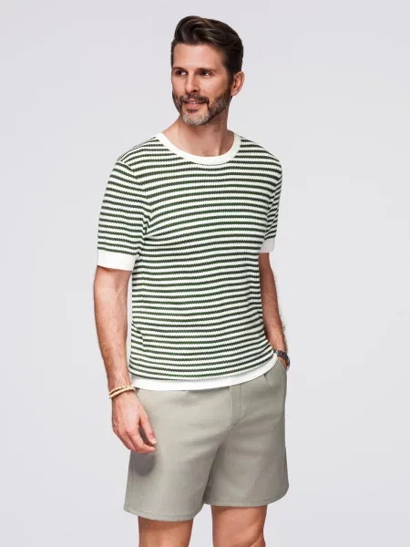 Плетена ажурна тениска Ombre на райета бяло