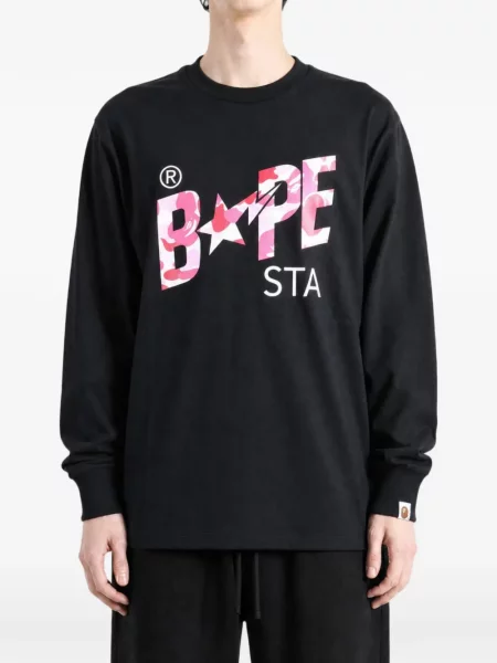 Lung tricou A Bathing Ape® cu imagine negru