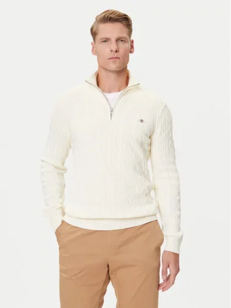 Gant sweter z dzianiny Mężczyźni wypukły wzór tkaniny L beżowy