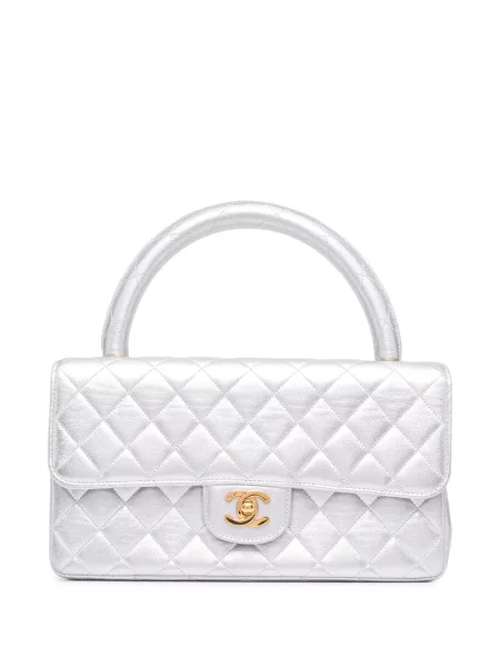 Prošívaná diamant kabelka Chanel Pre-owned stříbrná