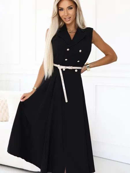 Rochie tip cămașă Numoco Basic eleganta până la genunchi negru