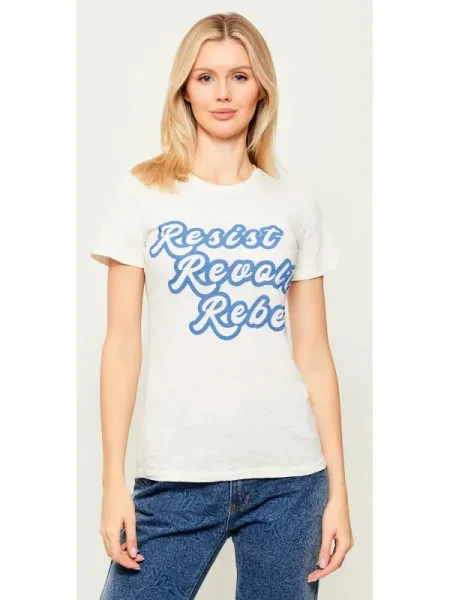 One Teaspoon Tricou RESIST REVOLT REBEL | Relaxed fit alb
