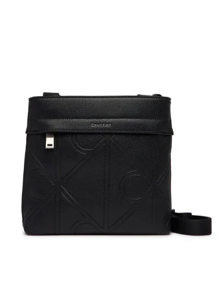 Geantă crossover Calvin Klein Emblem Emboss Slim Flatpack negru