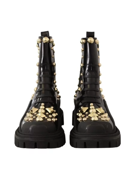 Botki Dolce And Gabbana skórzane z ćwiekami czarne