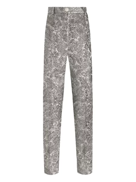 Pantaloni Dolce & Gabbana cu model floral din jacard argintiu