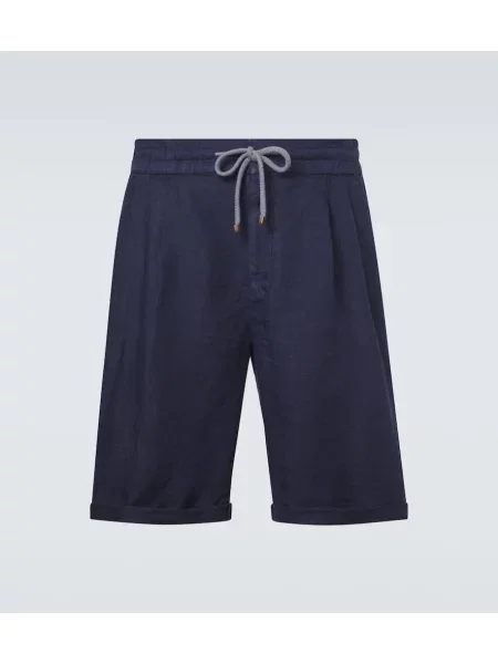 Lněné kraťasy Brunello Cucinelli modré