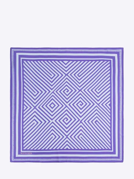 Apaszka z jedwabiu z geometrycznym wzorem niebieska