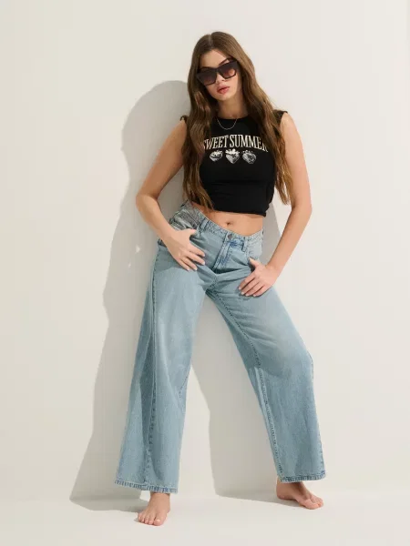 Джинси wide leg бірюзовий