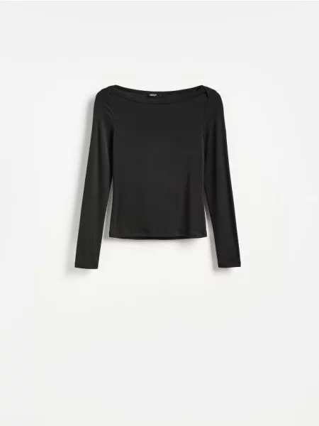 Reserved Tricou cu mânecă lungă cu conținut ridicat de modal negru