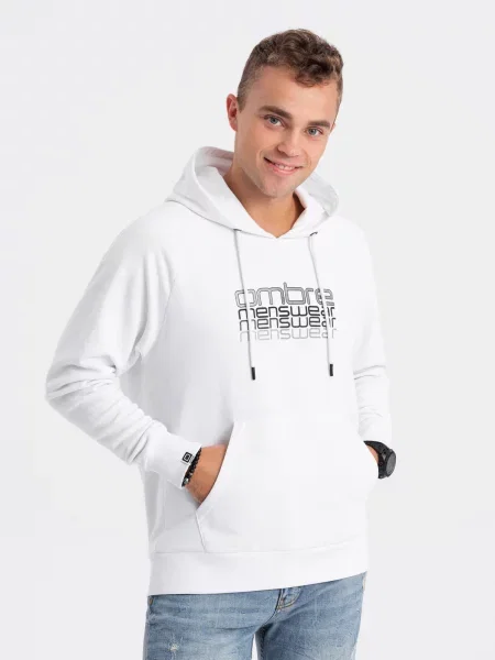 Hoodie Ombre s kapuco s potiskom bela