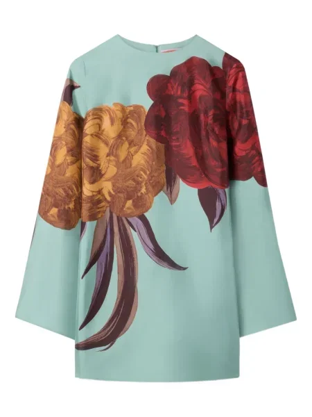 Sukienka mini La Doublej w kwiatki z nadrukiem garniturowa niebieska