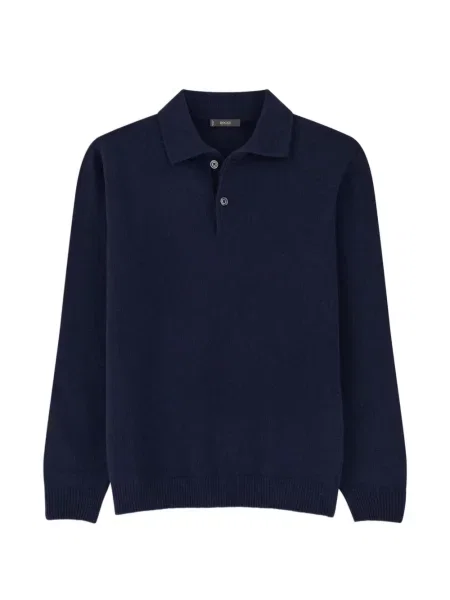 Tricou polo Boggi Milano din cașmir albastru