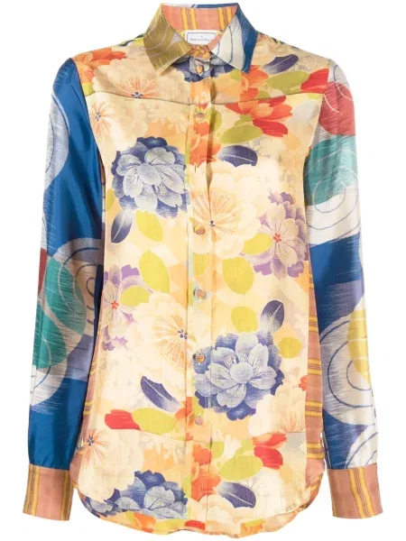 Cămașă Pierre-louis Mascia de mătase cu model floral cu imagine portocaliu