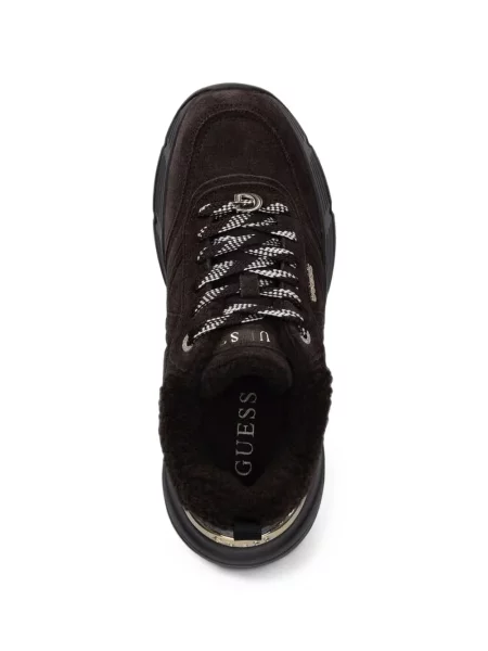 Sneakerși Guess din piele de oaie maro