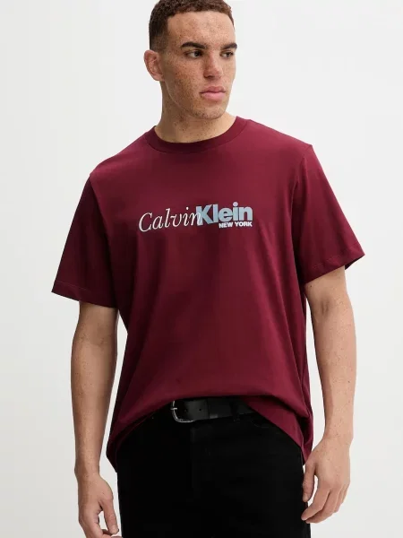 Calvin Klein t-shirt z nadrukiem bordowy